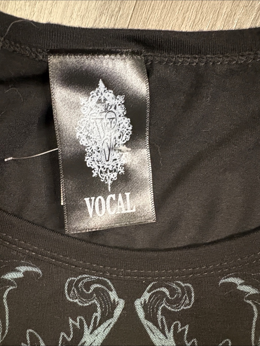 Vocal Black Long Sleeve Tee with Angel Wing Graphic - Picture 2 of 7